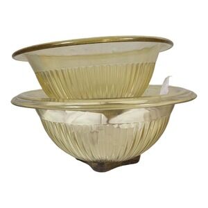2 vtg Yellow amber Federal‎ Glass ribbed nesting mixing Bowls Depression